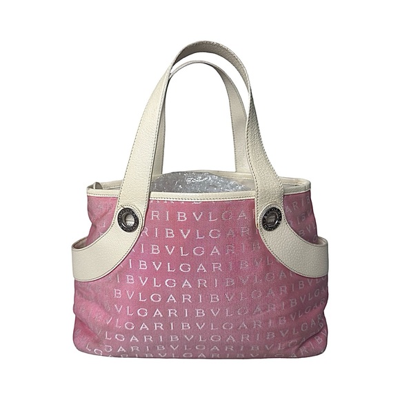 BVLGARI rare Zip top Pink Logomania vintage tote - fading/stains inside - Picture 2 of 12